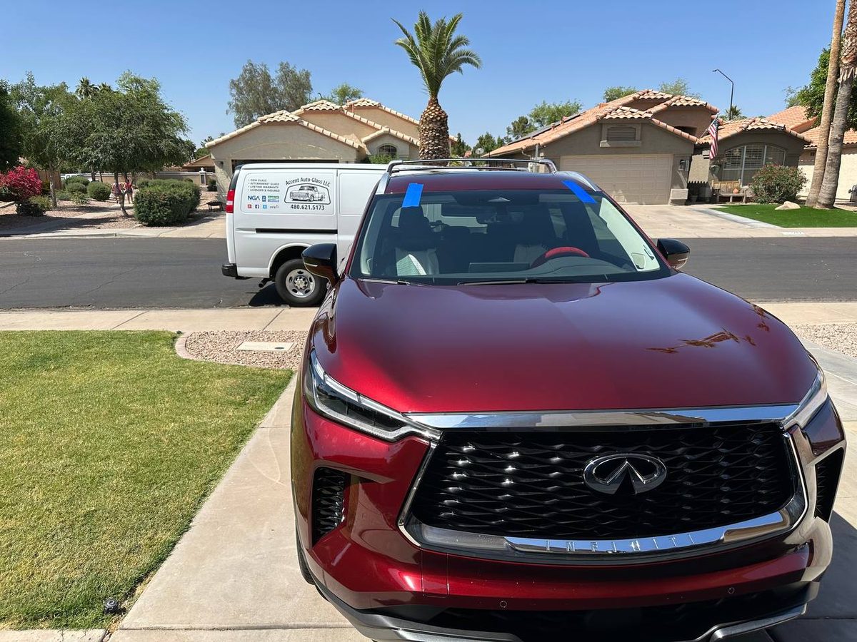 Fresh windshield on a pickup truck after same-day replacement